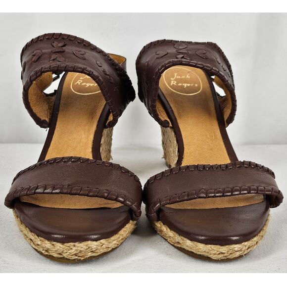 JACK ROGERS VANESSA JUTE WOMEN'S EXPRESSO BROWN LEATHER WEDGE SANDALS SIZE 9M - Picture 3 of 13